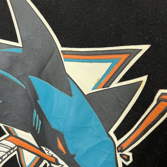 San Jose Sharks Two Tone Wool Leather Jacket Black/White Medium JH Design NHL - Picture 8 of 11
